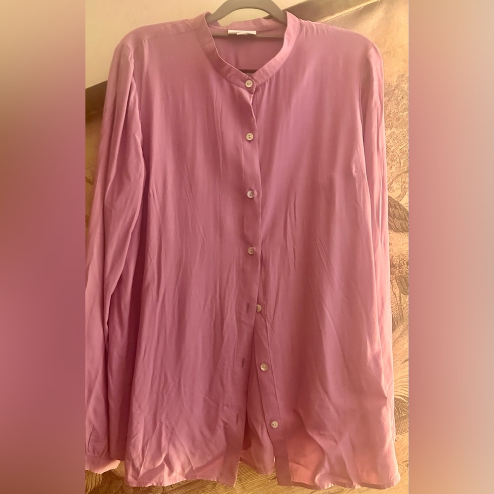 * J. Jill Purple Mauve Button-Up Blouse Shell Buttons SZ Medium Tall *